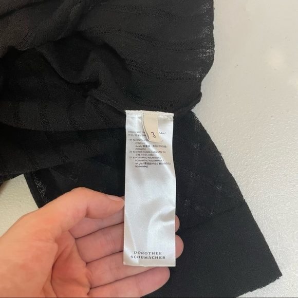 DOROTHEE SCHUMACHER SHEER STRIPED CREW NECK STEP HEM BOXY KNIT LINEN BLEND BLACK - Picture 6 of 6